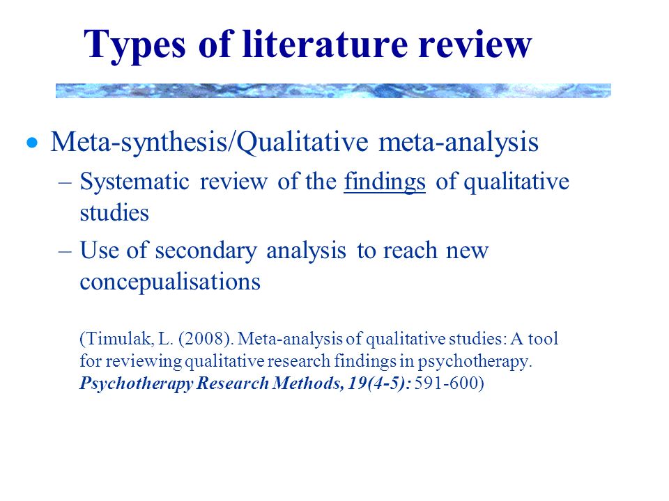 what are the five major types of literature review